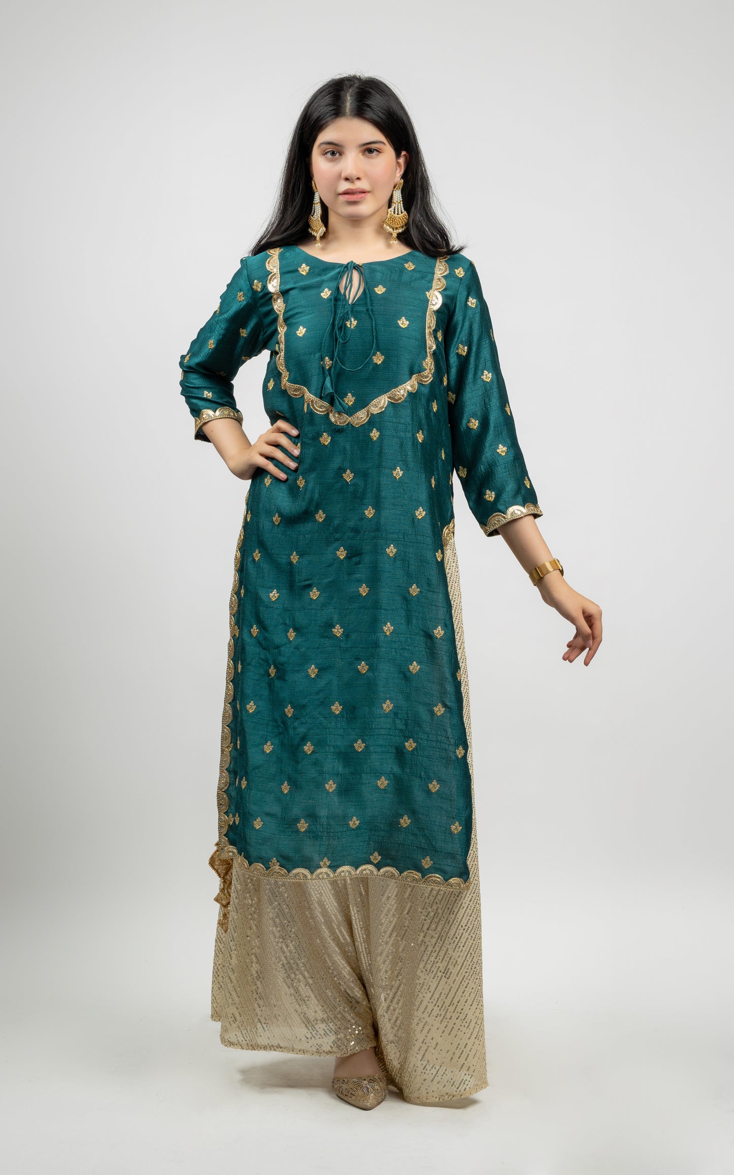 Alish Festive Green Kurti with Sequin Sharara Pant DC2309