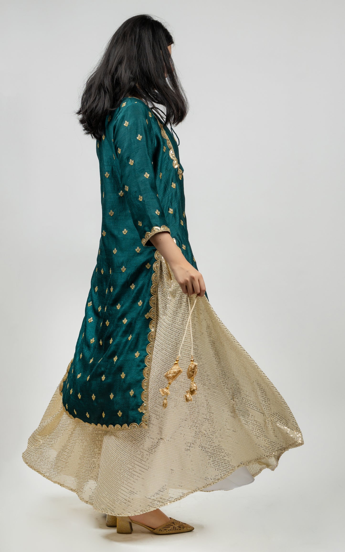 Alish Festive Green Kurti with Sequin Sharara Pant DC2309