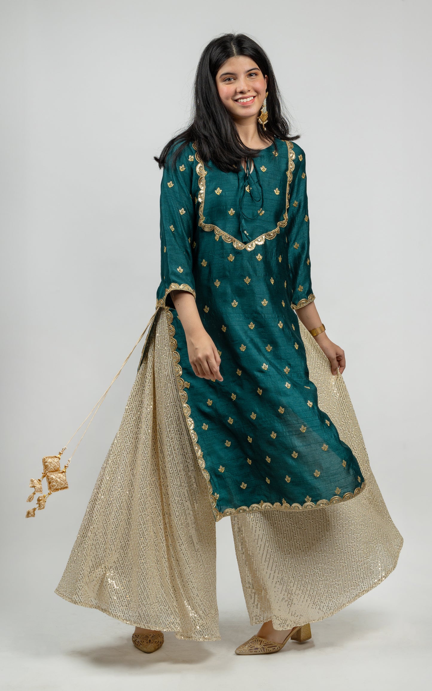 Alish Festive Green Kurti with Sequin Sharara Pant DC2309