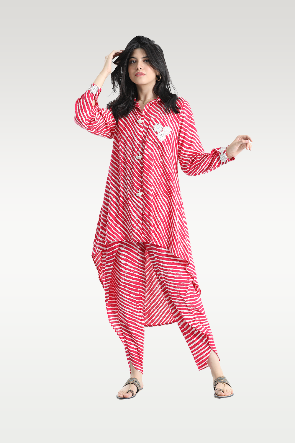 Alish Pink Full Sleeve Dhoti Set