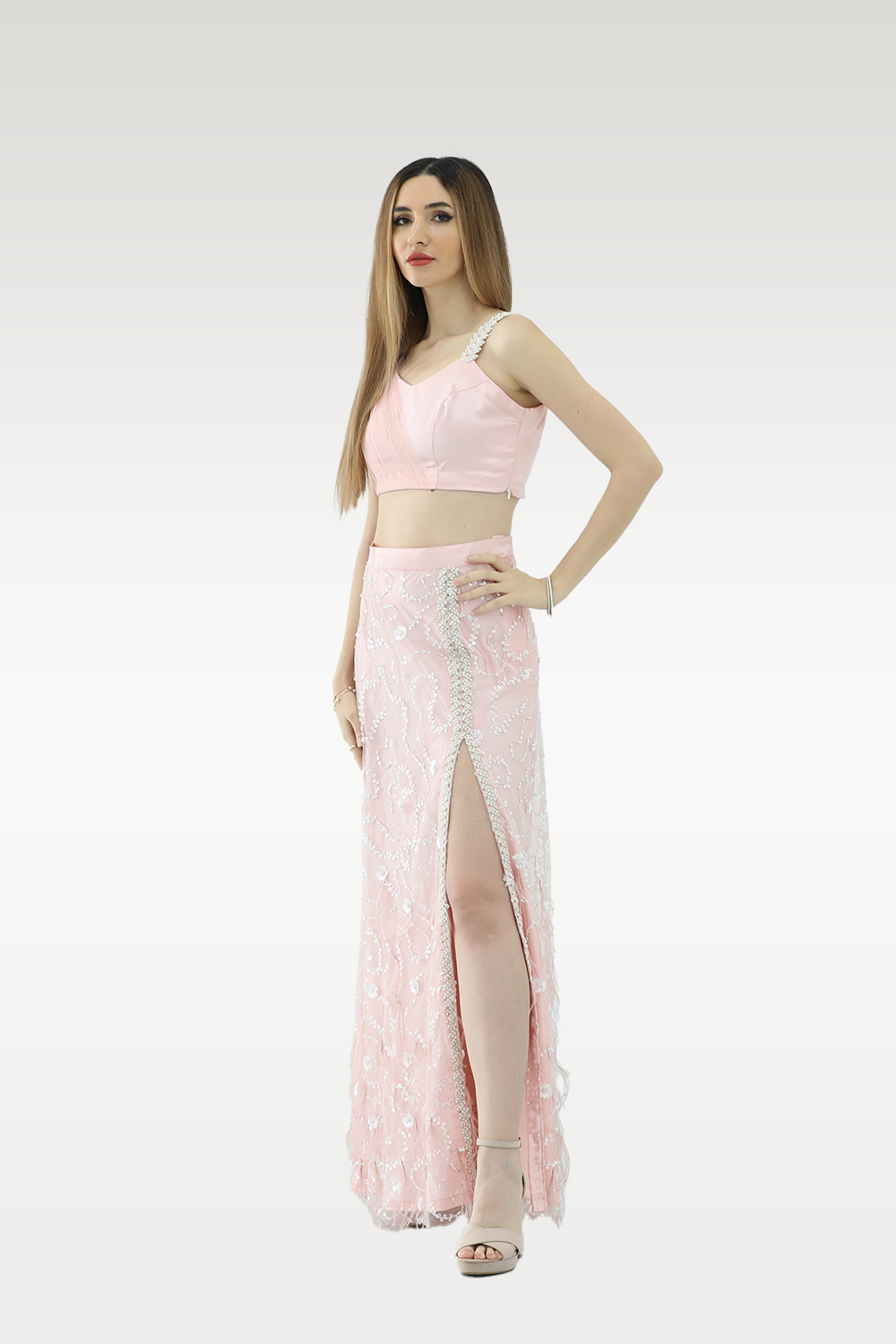 Alish Light Pink Designer Top and Lehenga