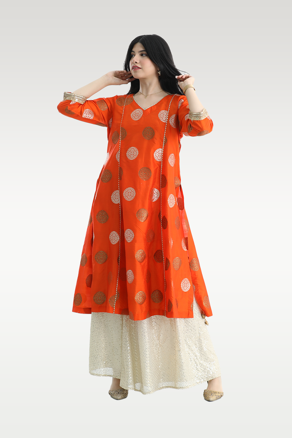 Alish Orange Sharara Set with Yellow Lehenga