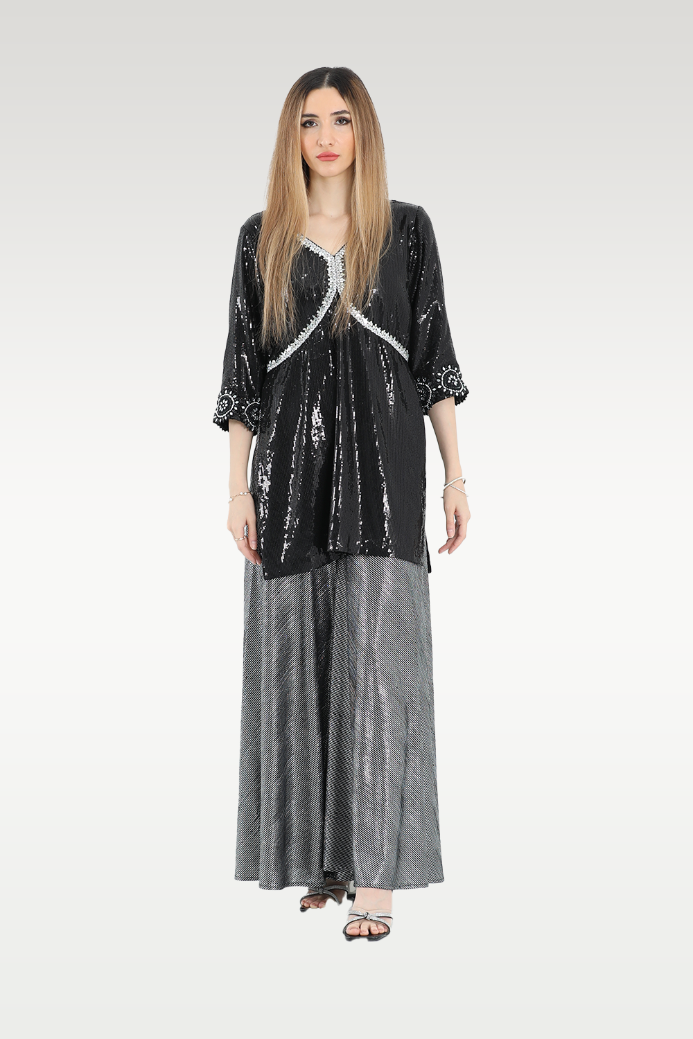 Alish Black Glittery Top with Grey Pant