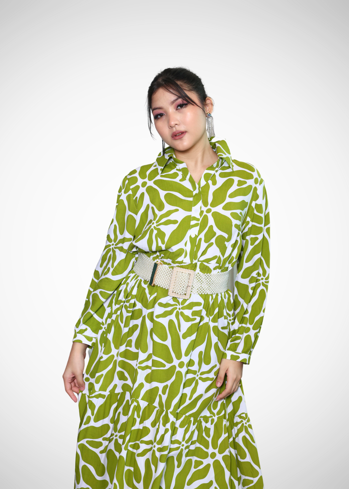 Alish Green Flowy Printed Long Length Lawn Dress - RMLI
