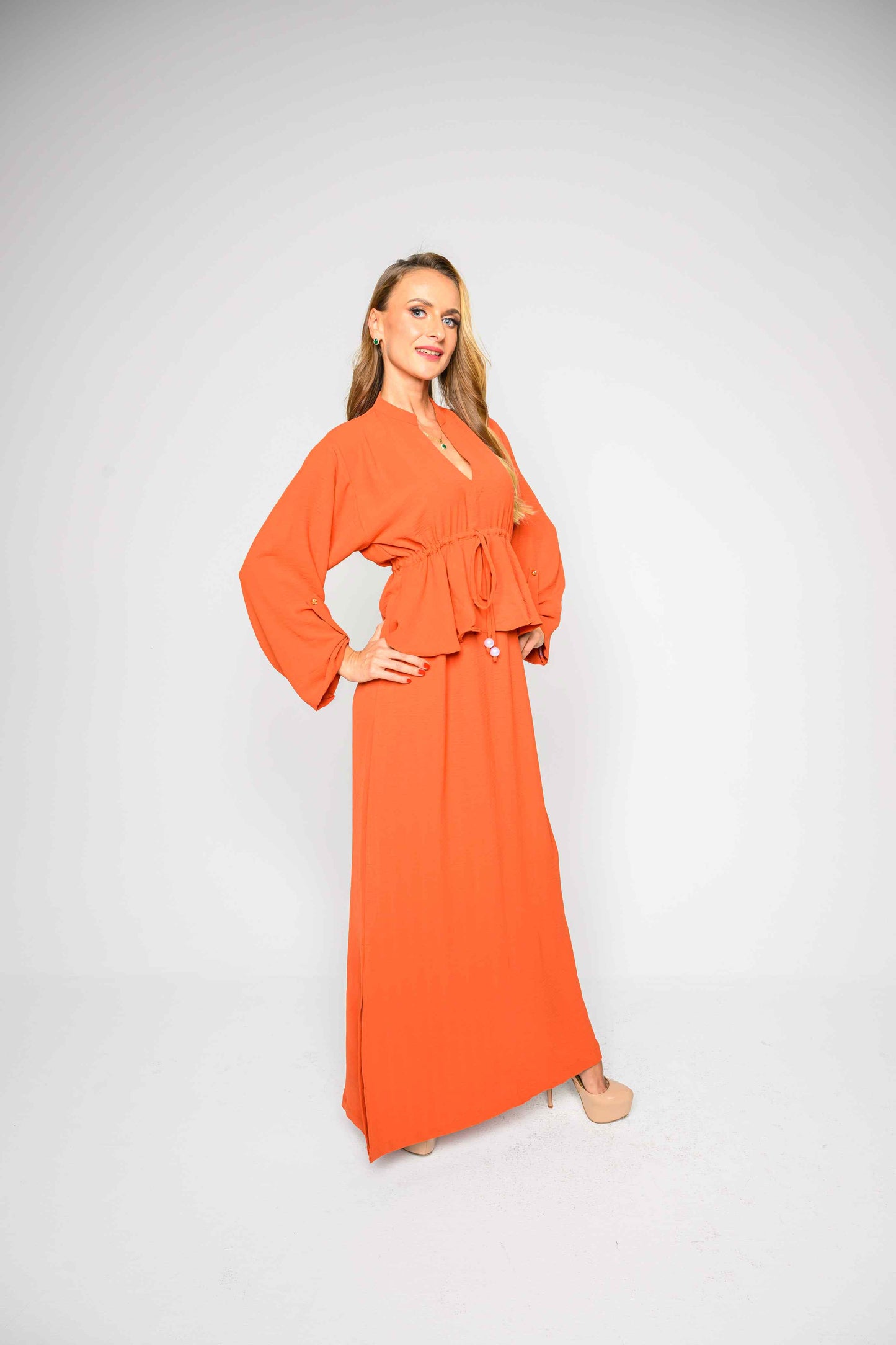 RMGF - Light Brown Crepe Long Dress