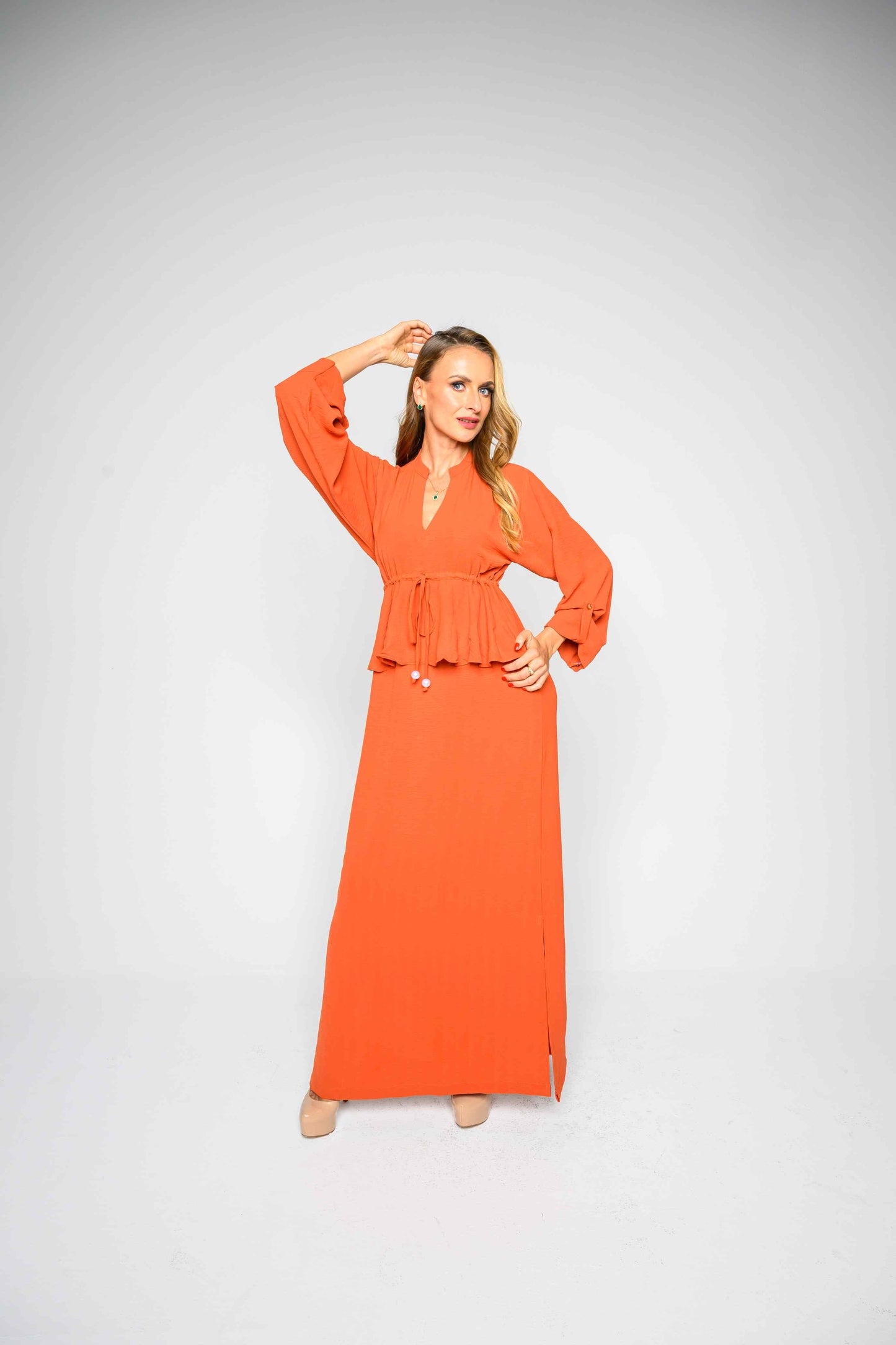 RMGF - Light Brown Crepe Long Dress