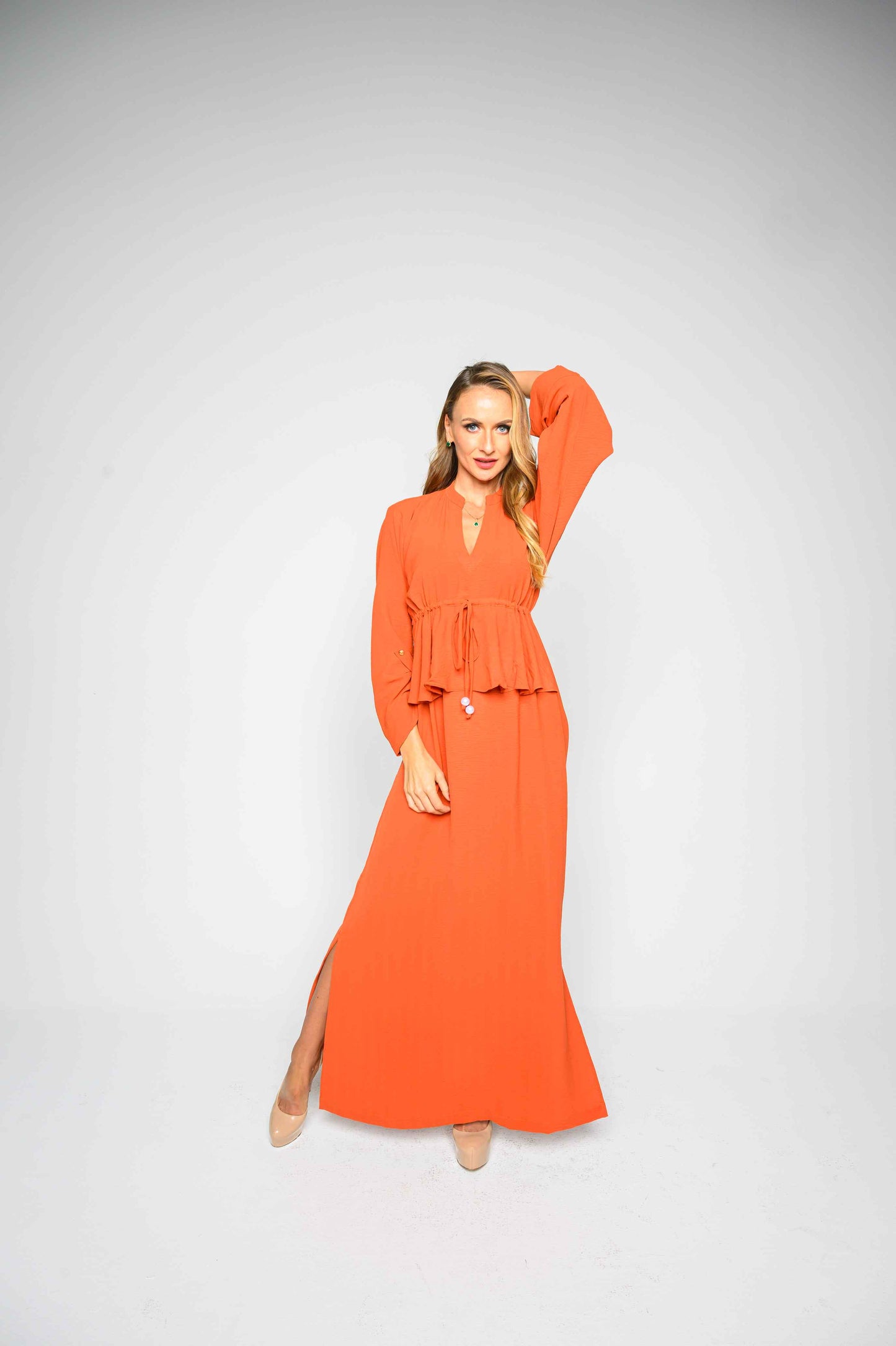 RMGF - Light Brown Crepe Long Dress