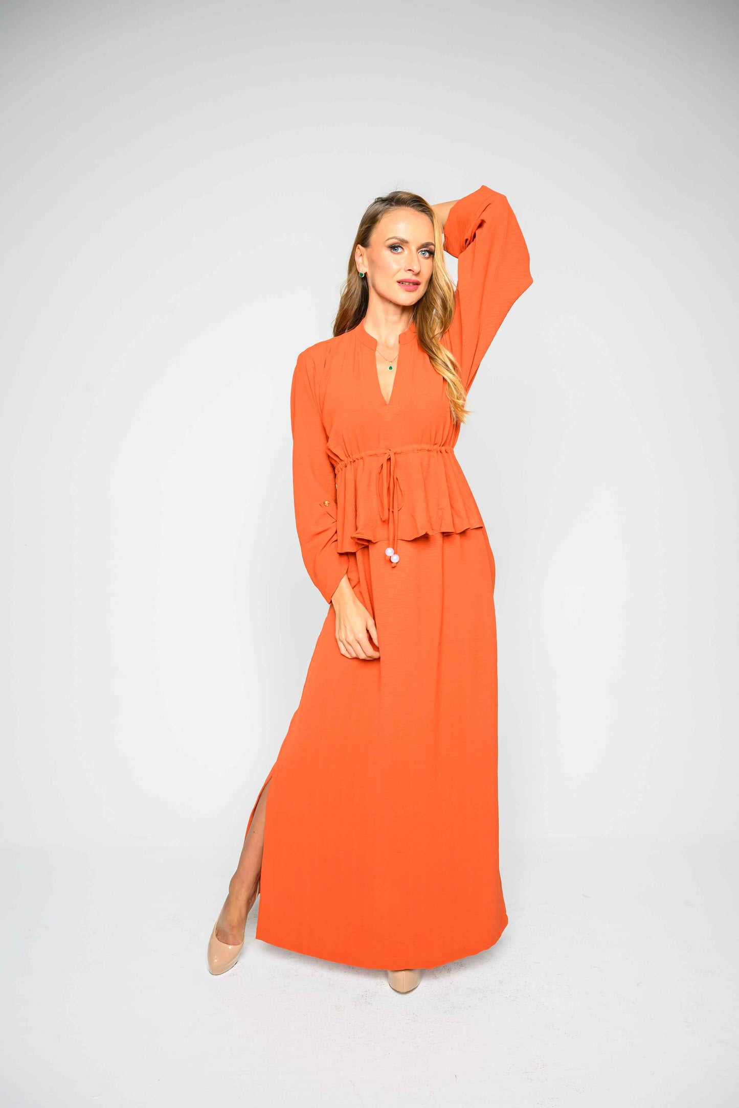 RMGF - Light Brown Crepe Long Dress