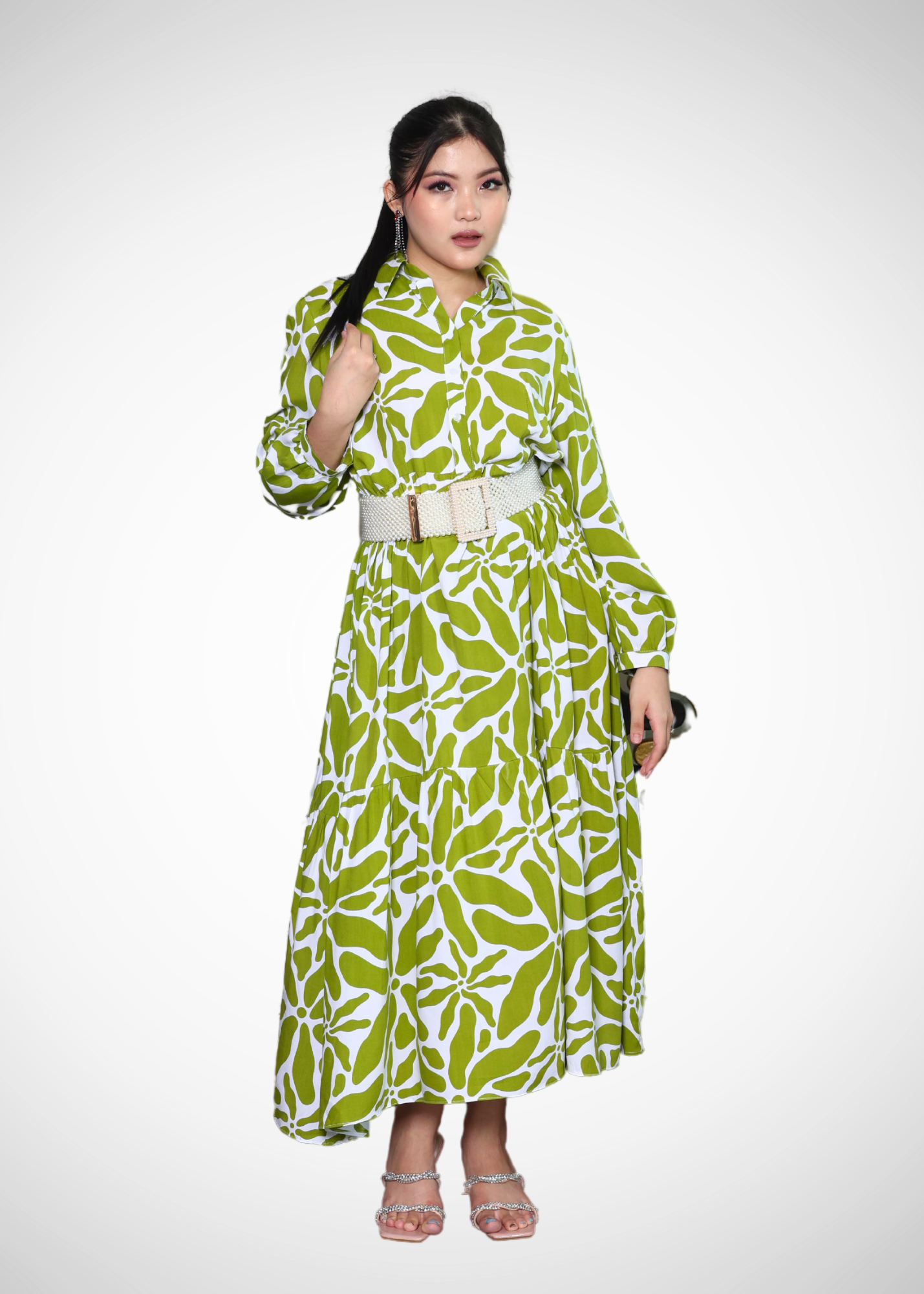 Alish Green Flowy Printed Long Length Lawn Dress - RMLI