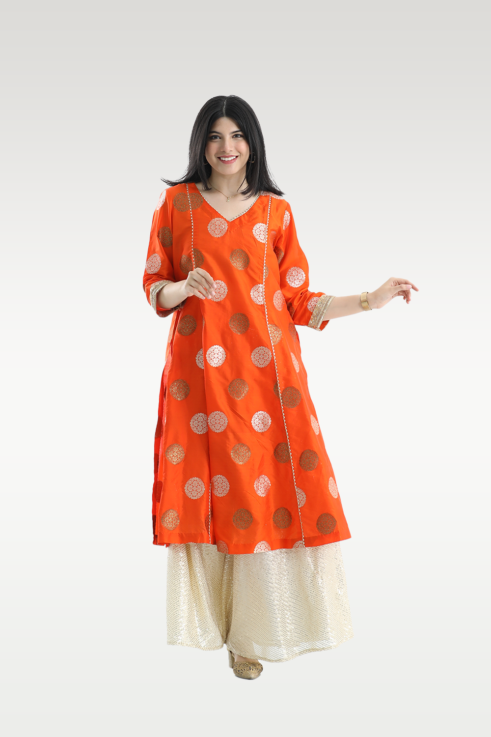 Alish Orange Sharara Set with Yellow Lehenga