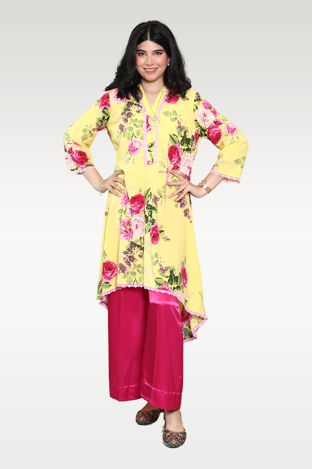 Alish Yellow and Pink Kurti RMCD1