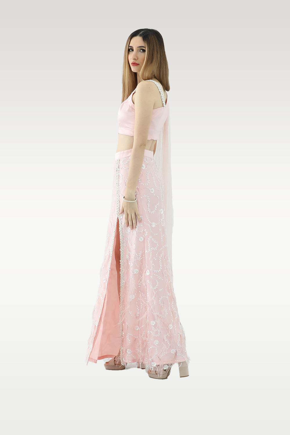 Alish Light Pink Designer Top and Lehenga