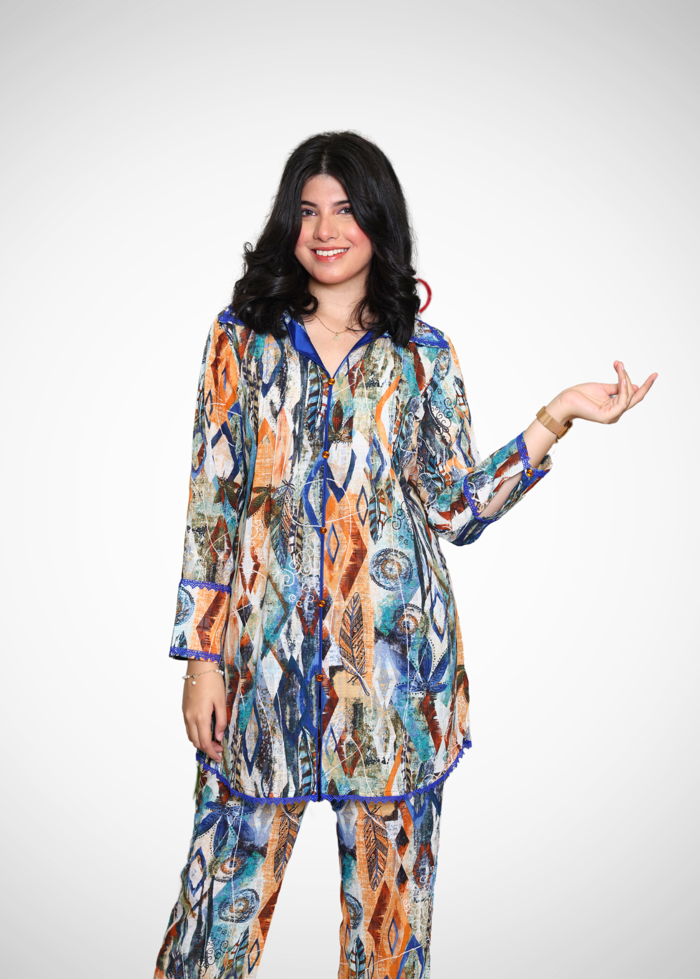 Alish Asymmetric Design Blue Crepe Co-ord RMGY1