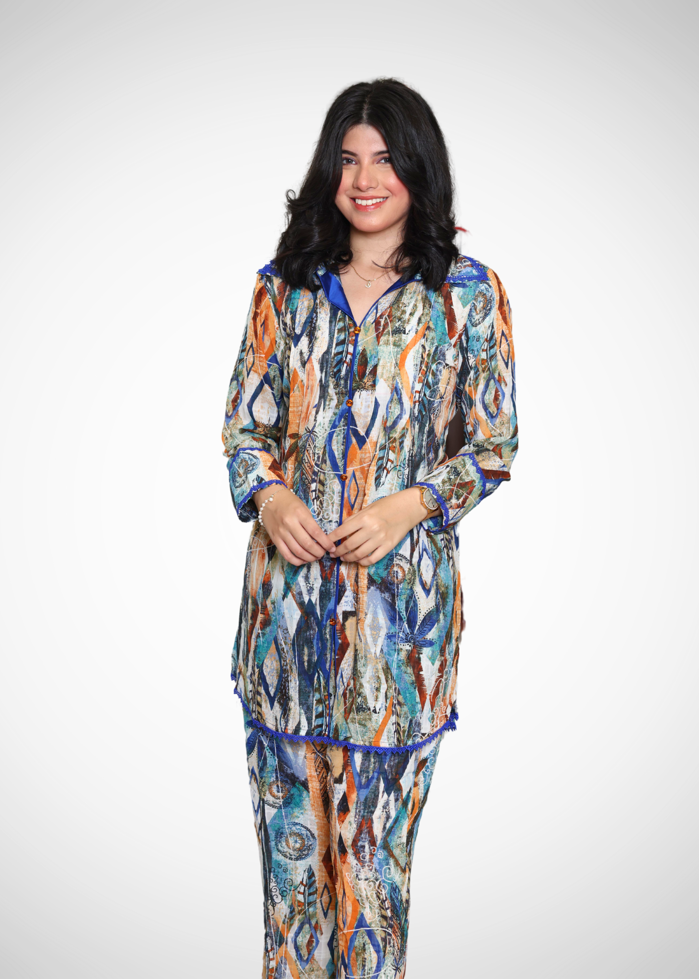 Alish Asymmetric Design Blue Crepe Co-ord RMGY1