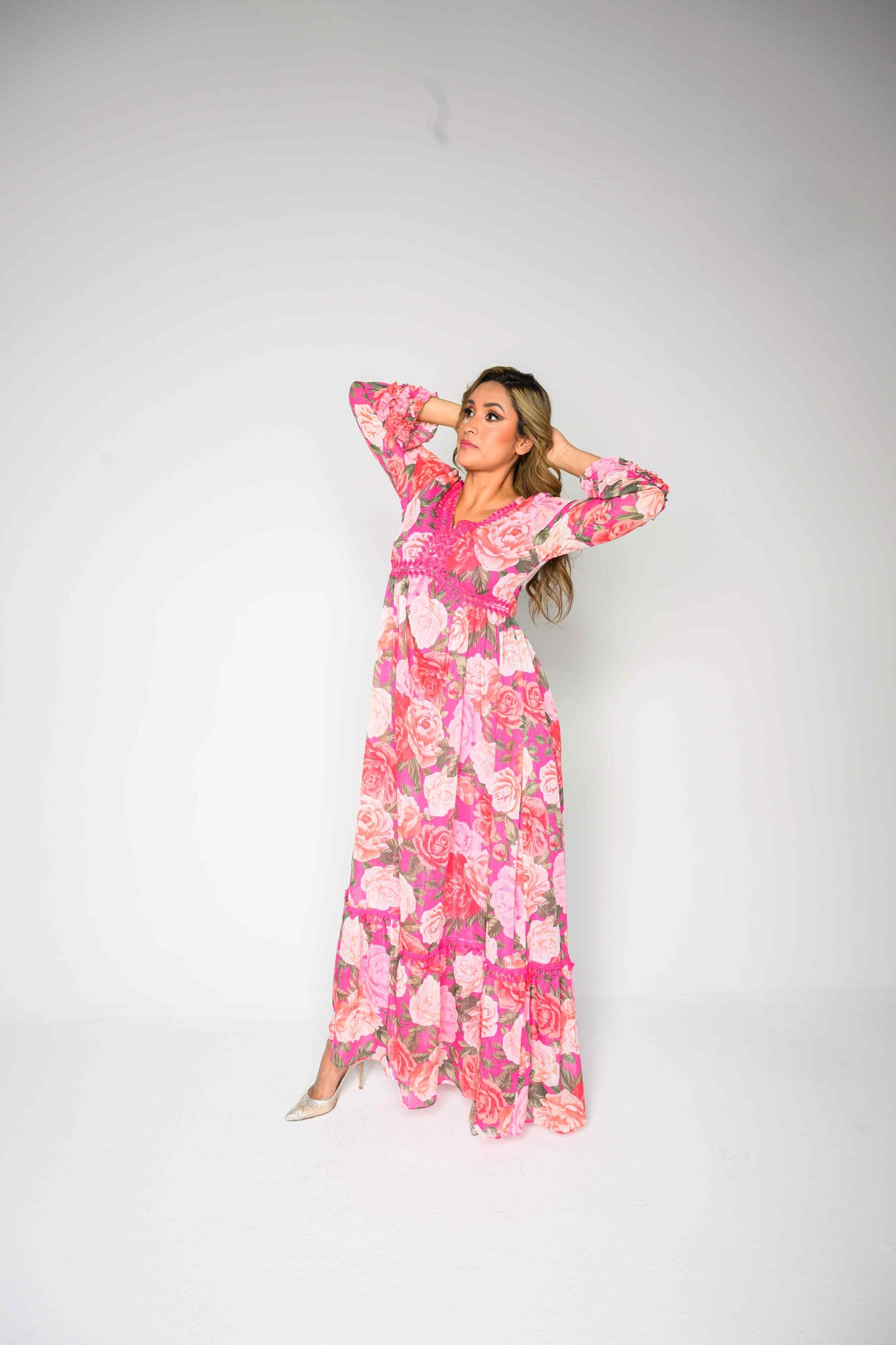 Alish Pink Floral Chiffon Flowy Gown RMHD1