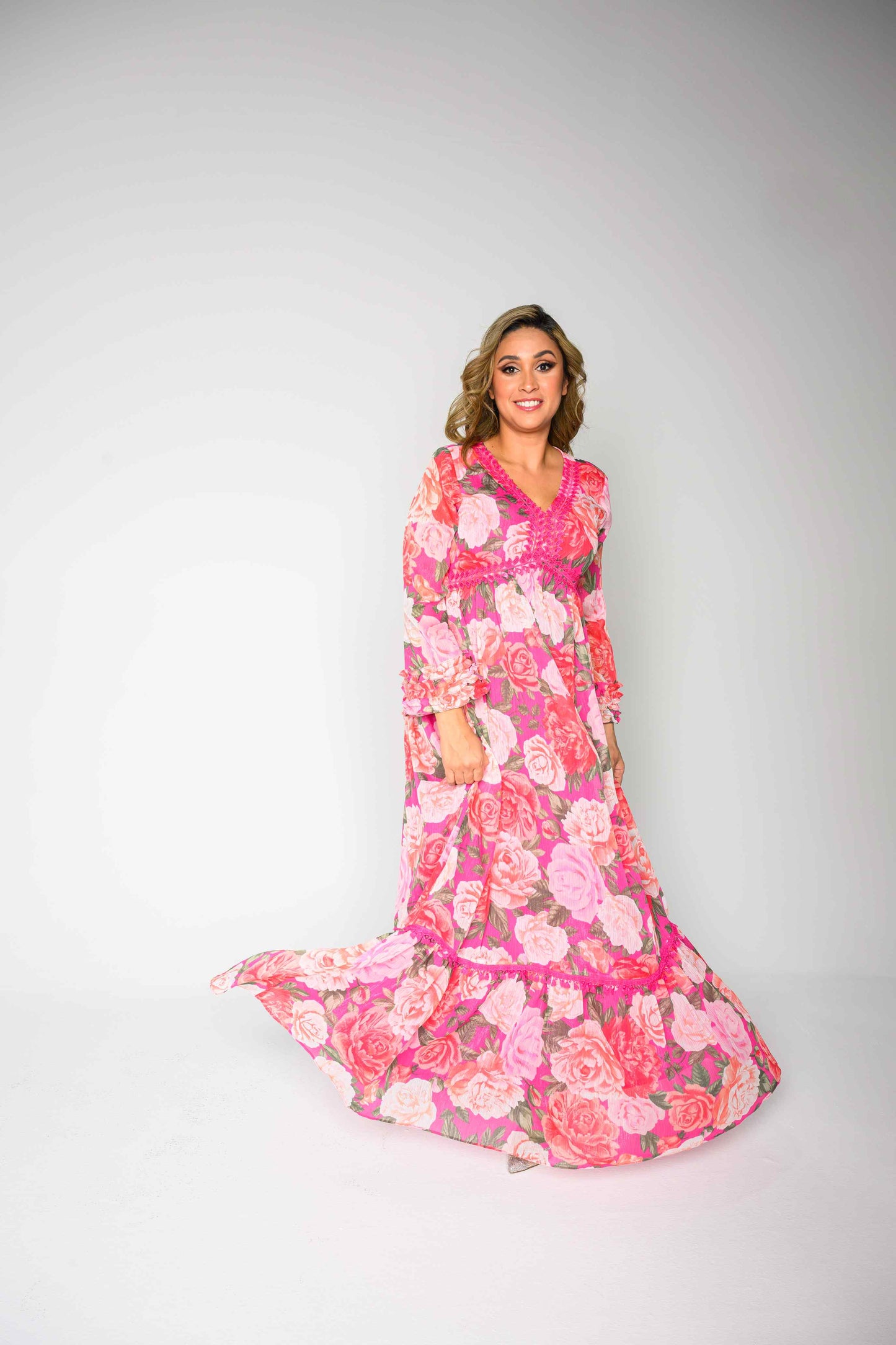 Alish Pink Floral Chiffon Flowy Gown RMHD1