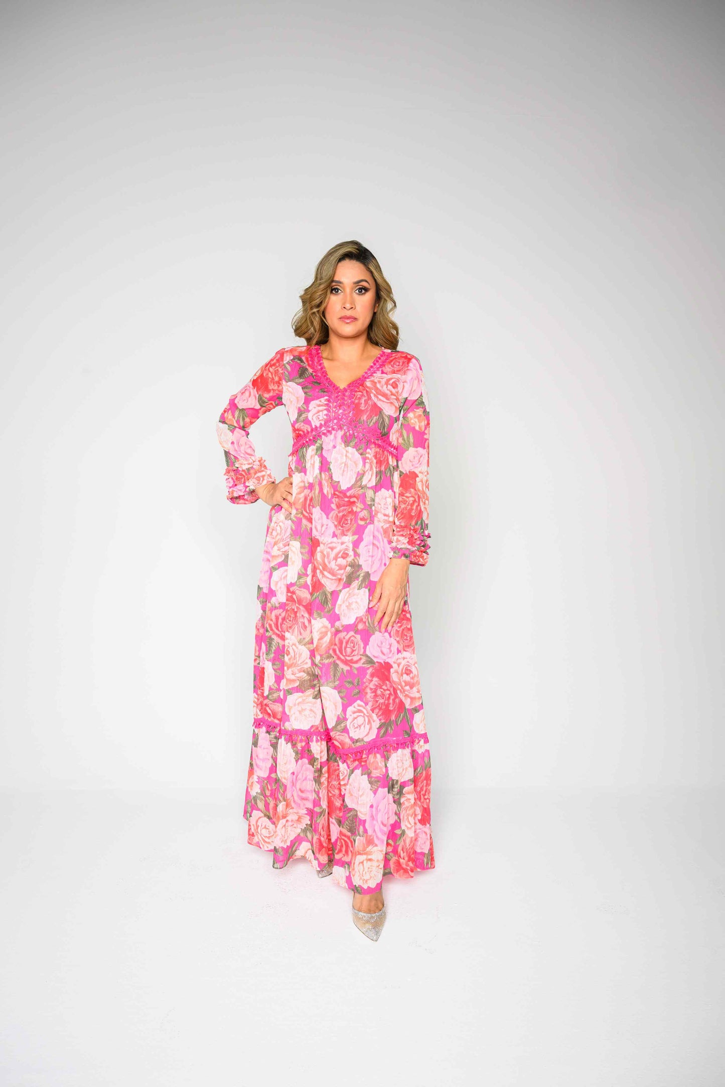 Alish Pink Floral Chiffon Flowy Gown RMHD1