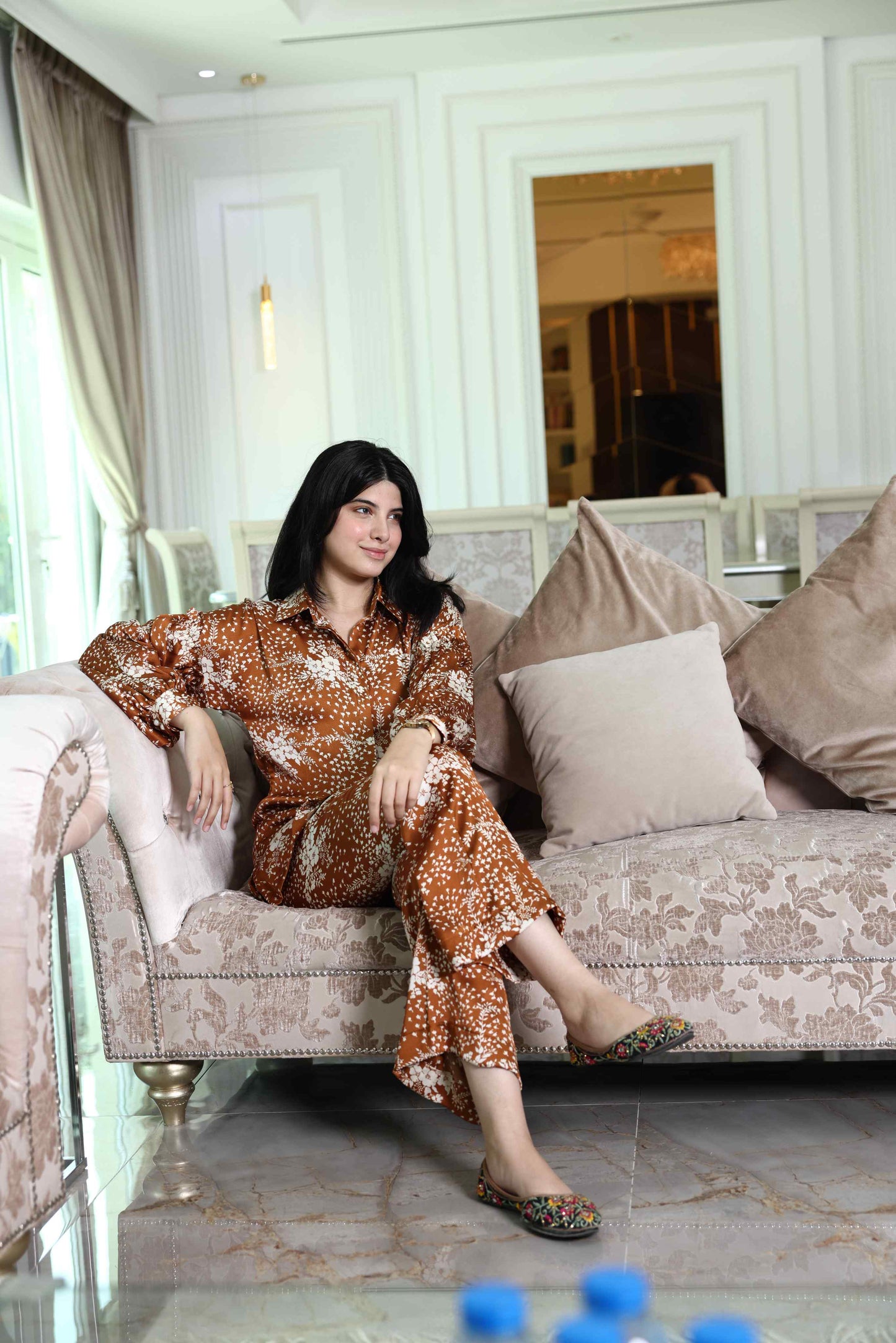 Alish Brown Satin Co Ord Set RMIG