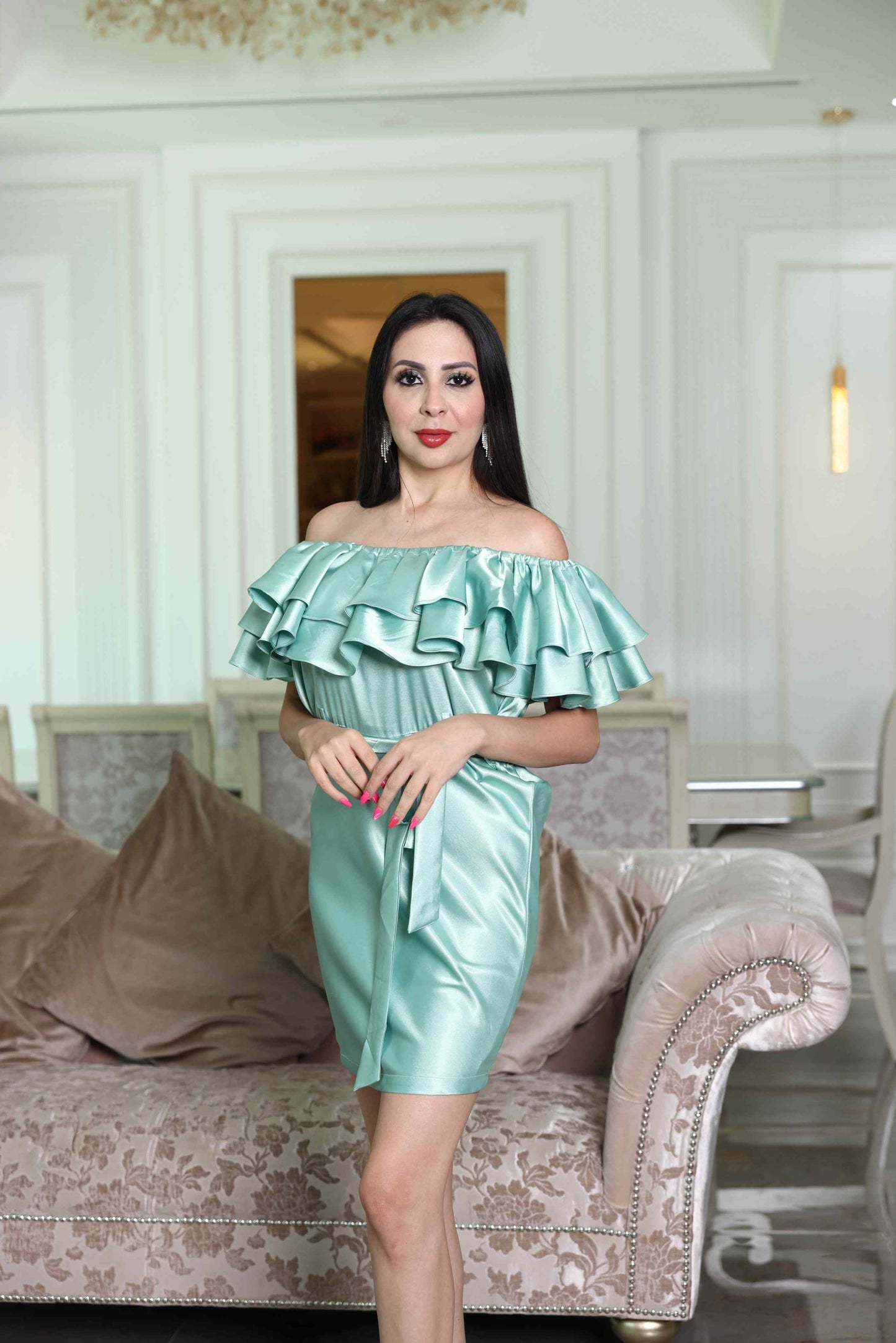 Alish Short Satin Dress Sea Green RMII