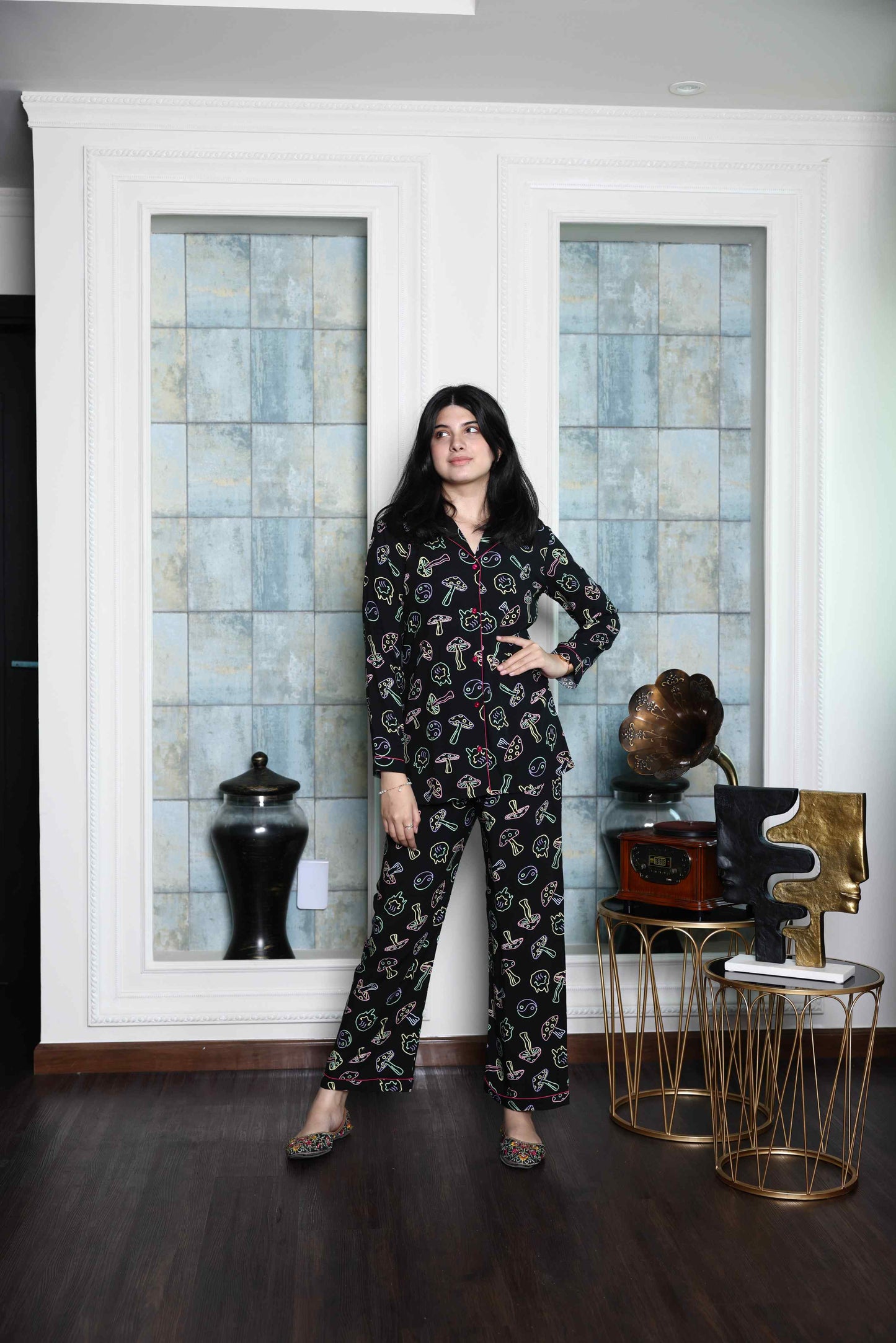 Alish Black Printed Night Dress RMKF