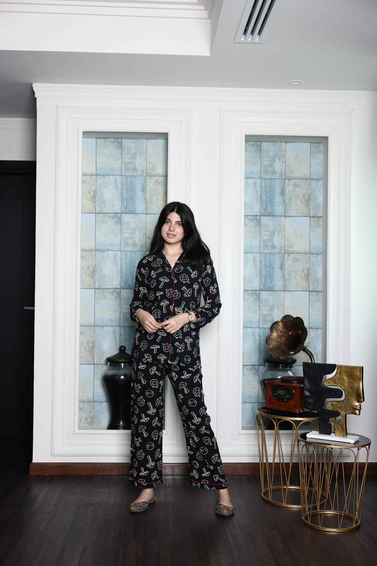 Alish Black Printed Night Dress RMKF