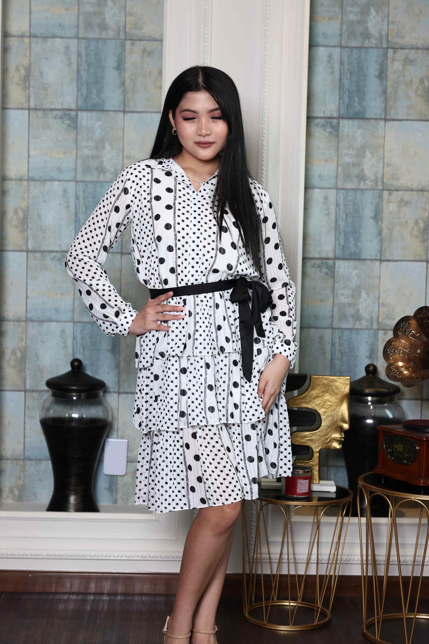 White Polka-Dot Midi Dress RMA