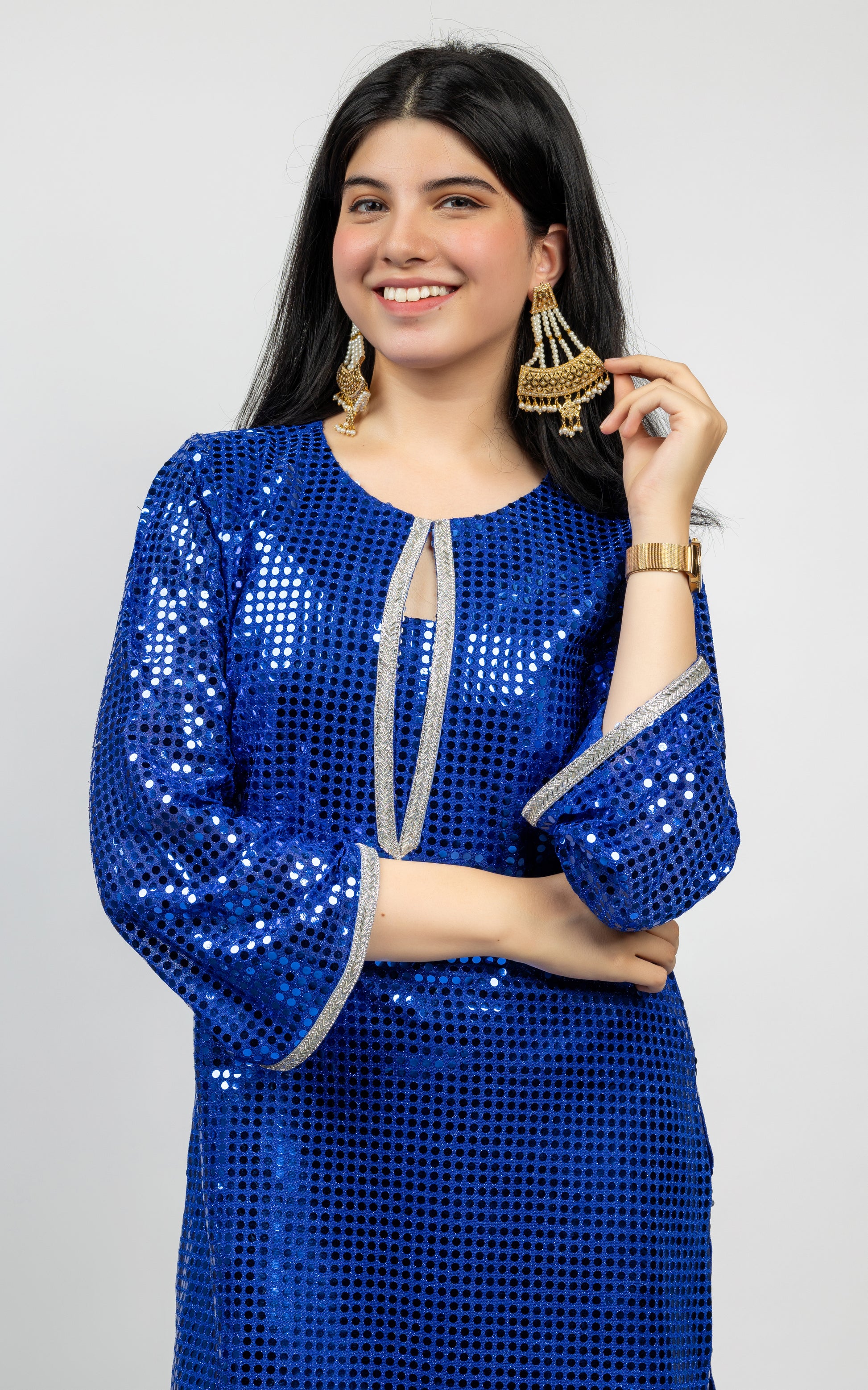 Royal Blue Sequin Top with Glitter Pants