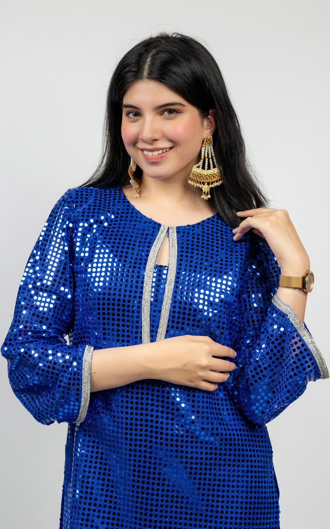 Royal Blue Sequin Top with Glitter Pants