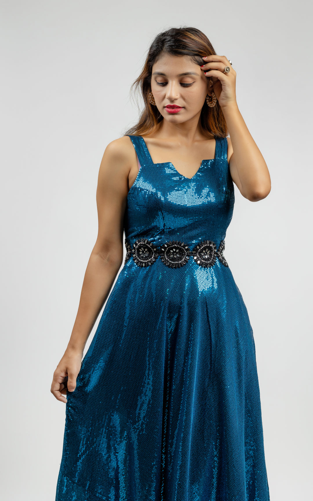 Ocean Blue Beautiful Sequin Gown