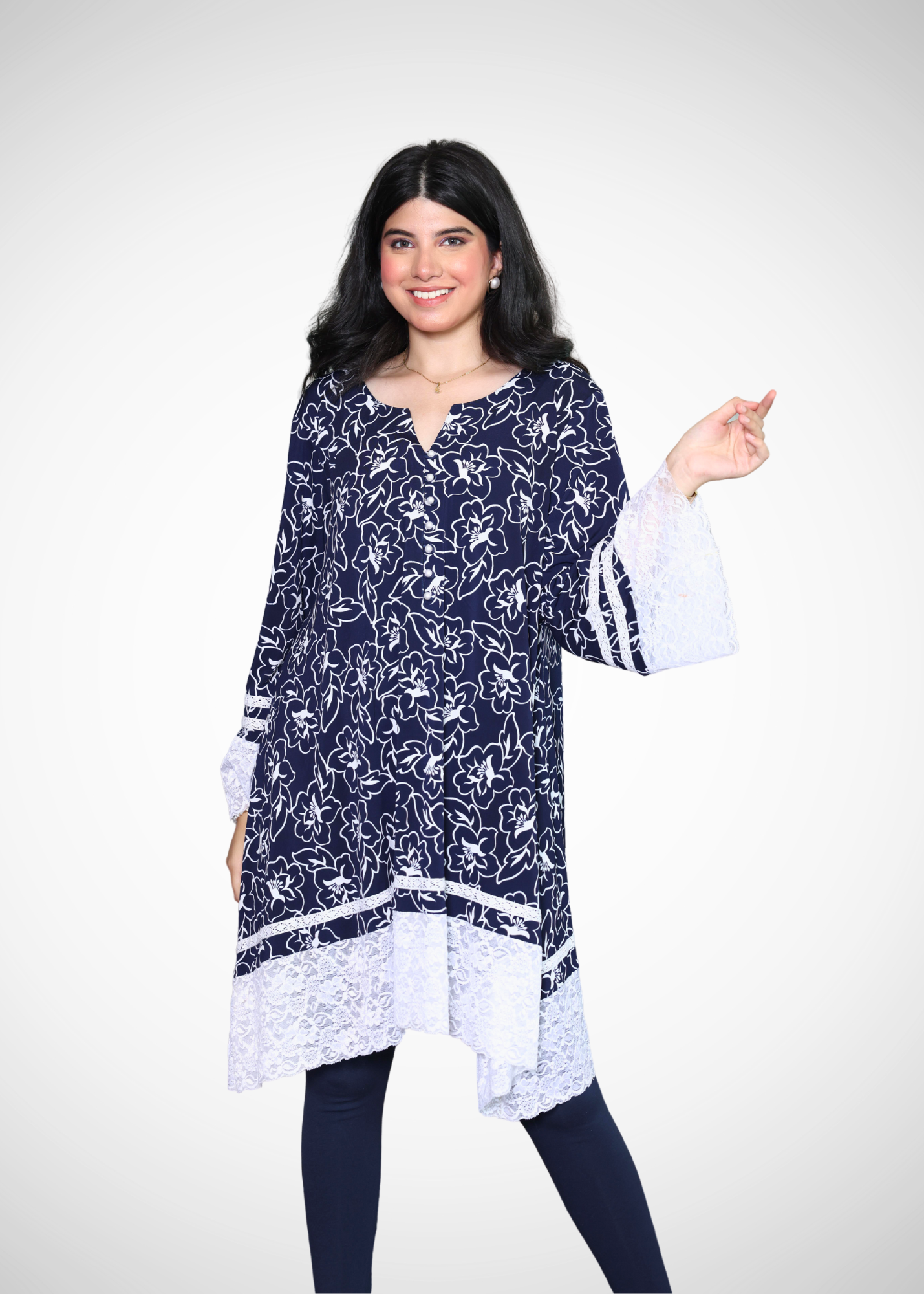 Alish Navy Blue Kurti with Lace Border RMPW