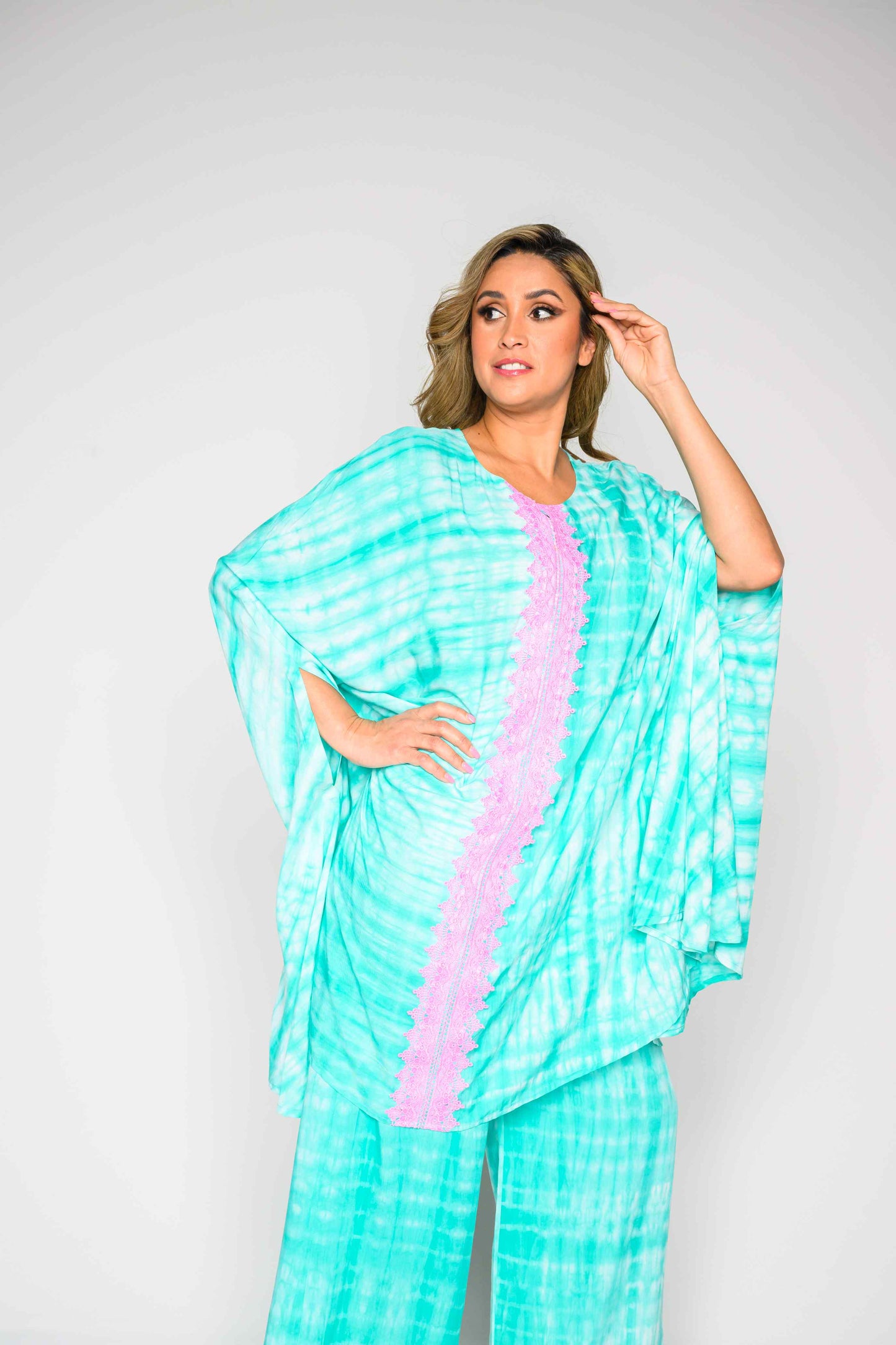 RMCP - Sea Green Crepe Kaftan Co-Ord Set