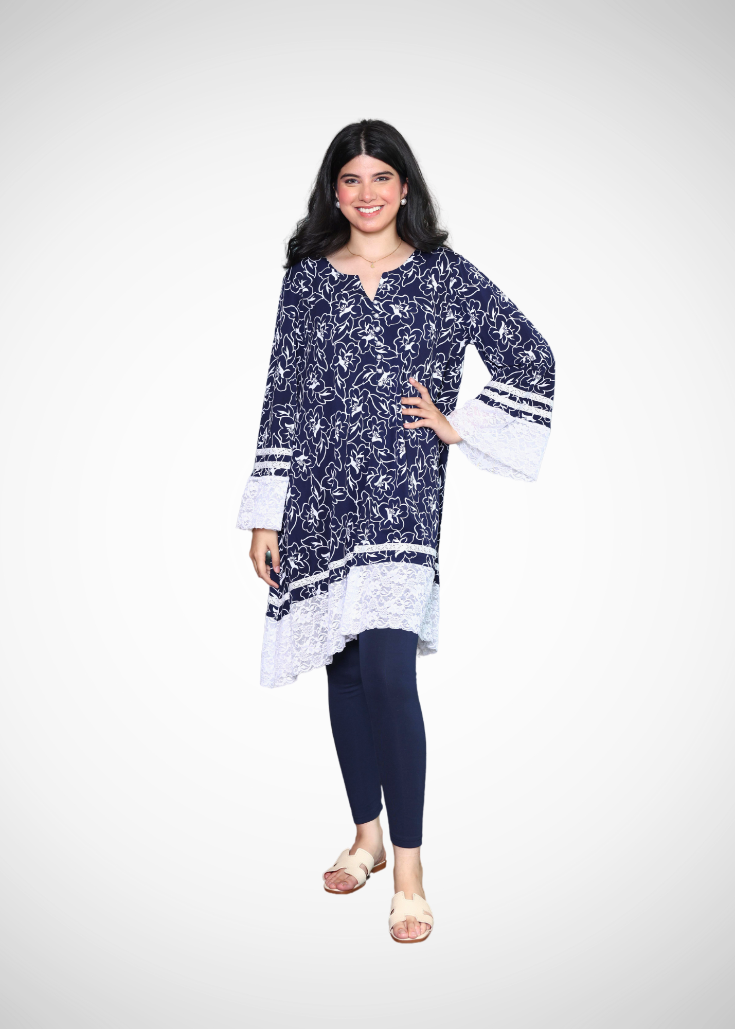 Alish Navy Blue Kurti with Lace Border RMPW