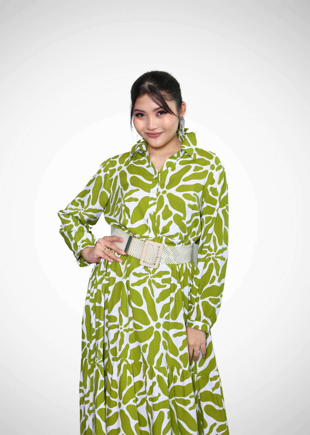 Alish Green Flowy Printed Long Length Lawn Dress - RMLI