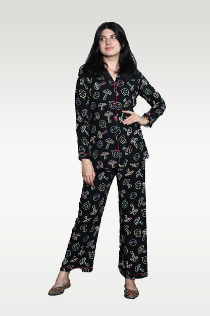 Alish Black Printed Night Dress RMKF
