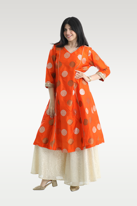 Alish Orange Sharara Set with Yellow Lehenga