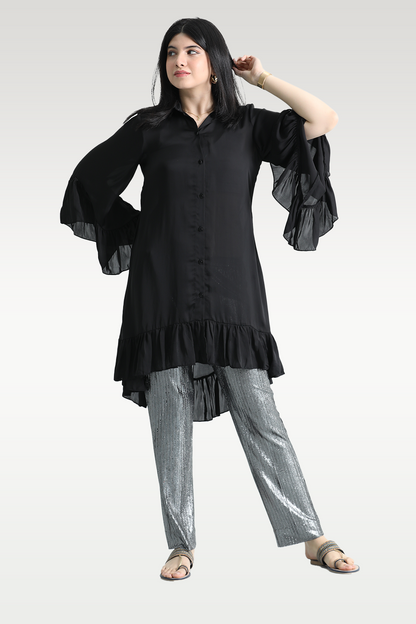 Alish Black Kurti with Designer Sleeve and Grey Pant