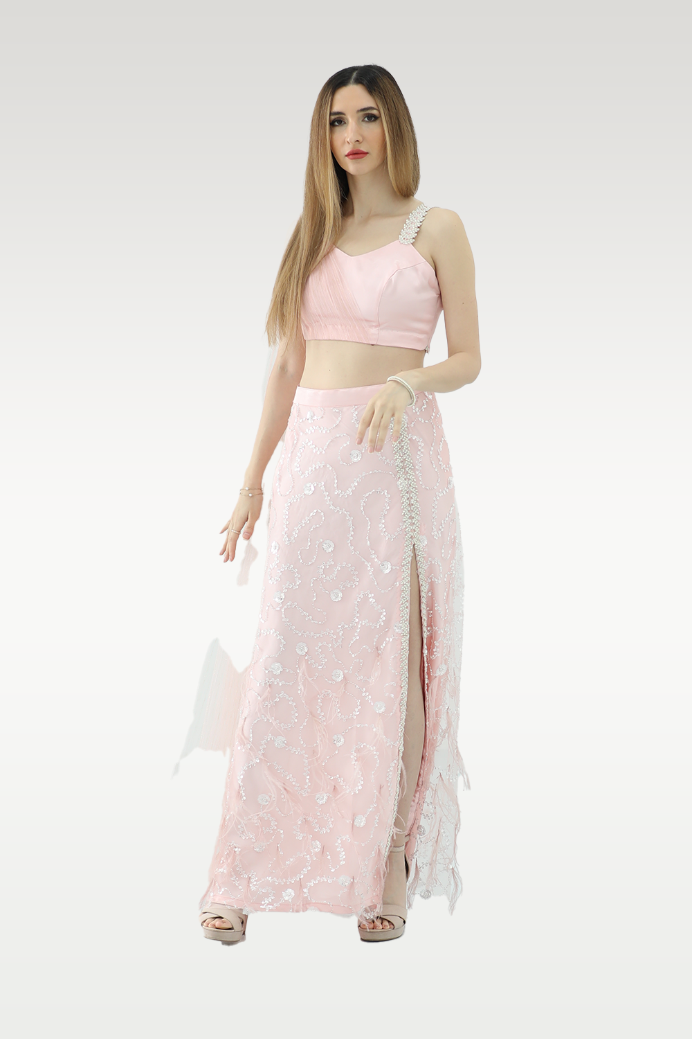 Alish Light Pink Designer Top and Lehenga