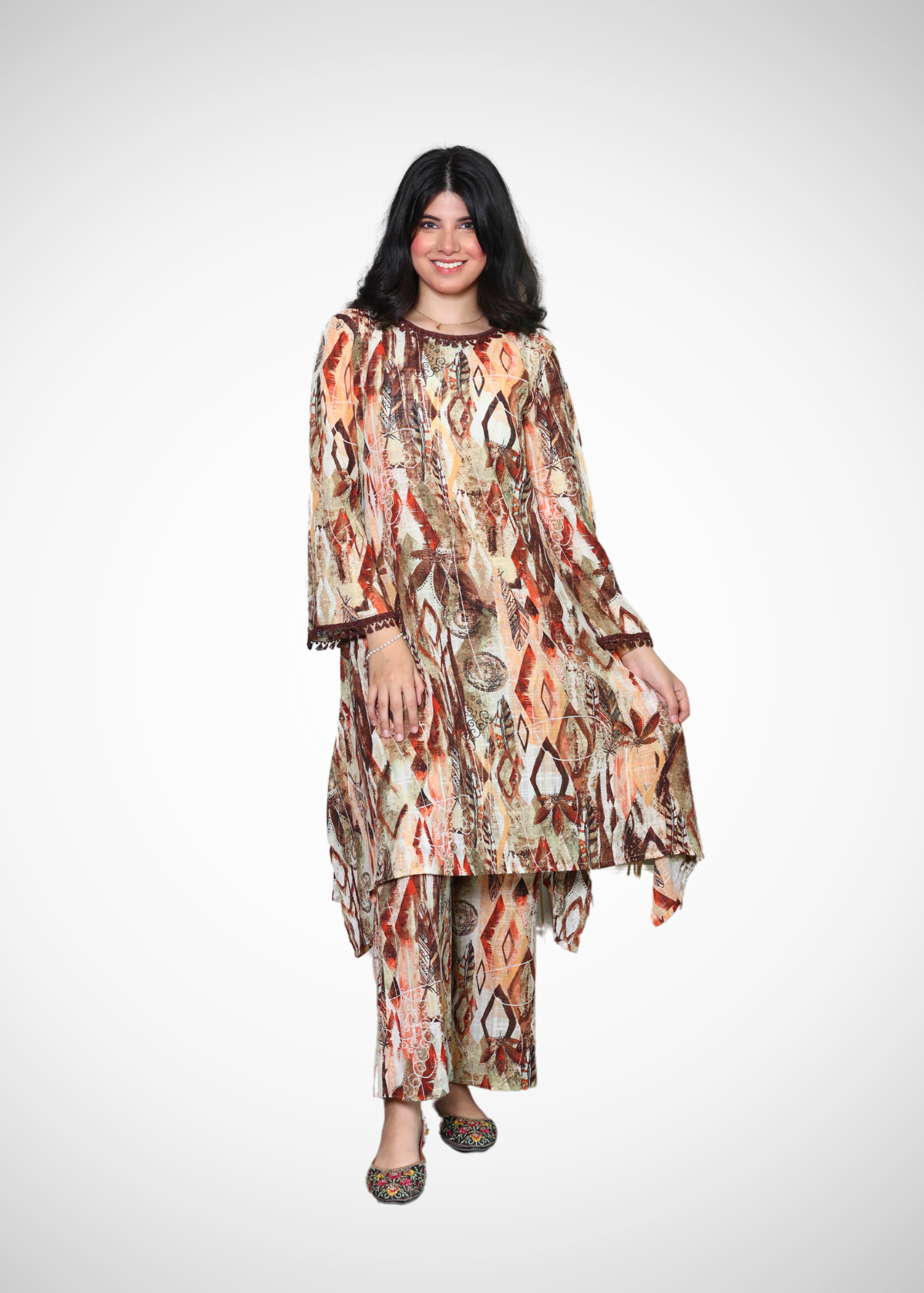 Alish Asymmetric Design Brown Crepe Co-ord RMGP1