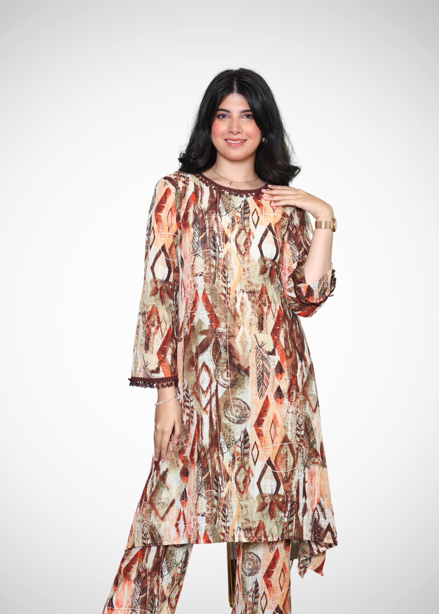 Alish Asymmetric Design Brown Crepe Co-ord RMGP1