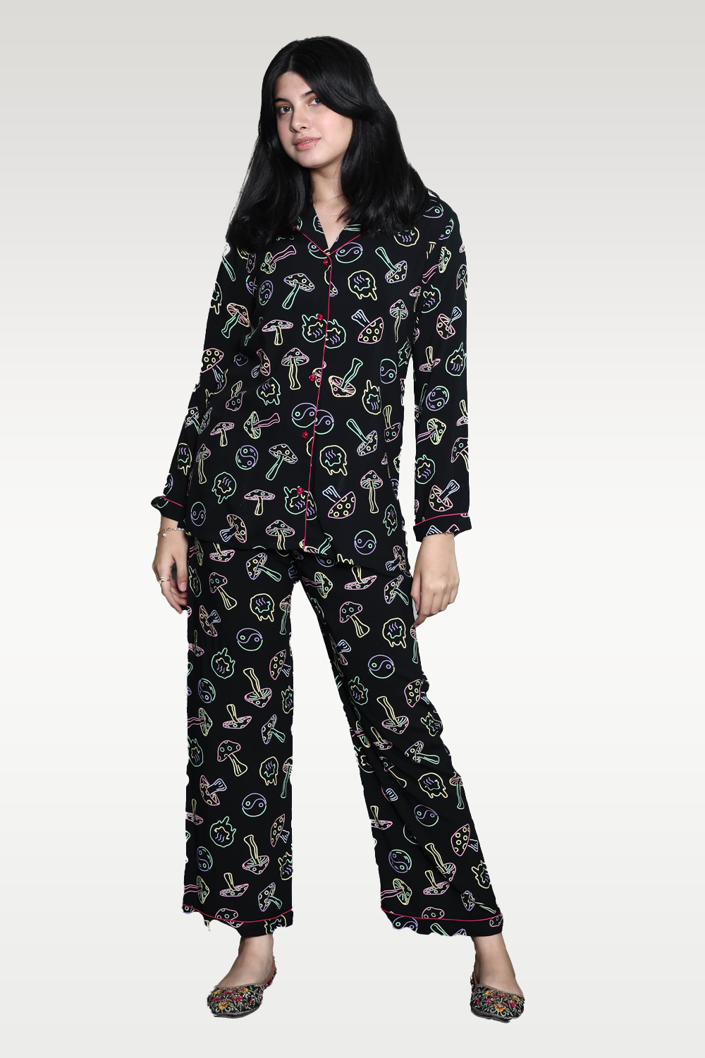 Alish Black Printed Night Dress RMKF