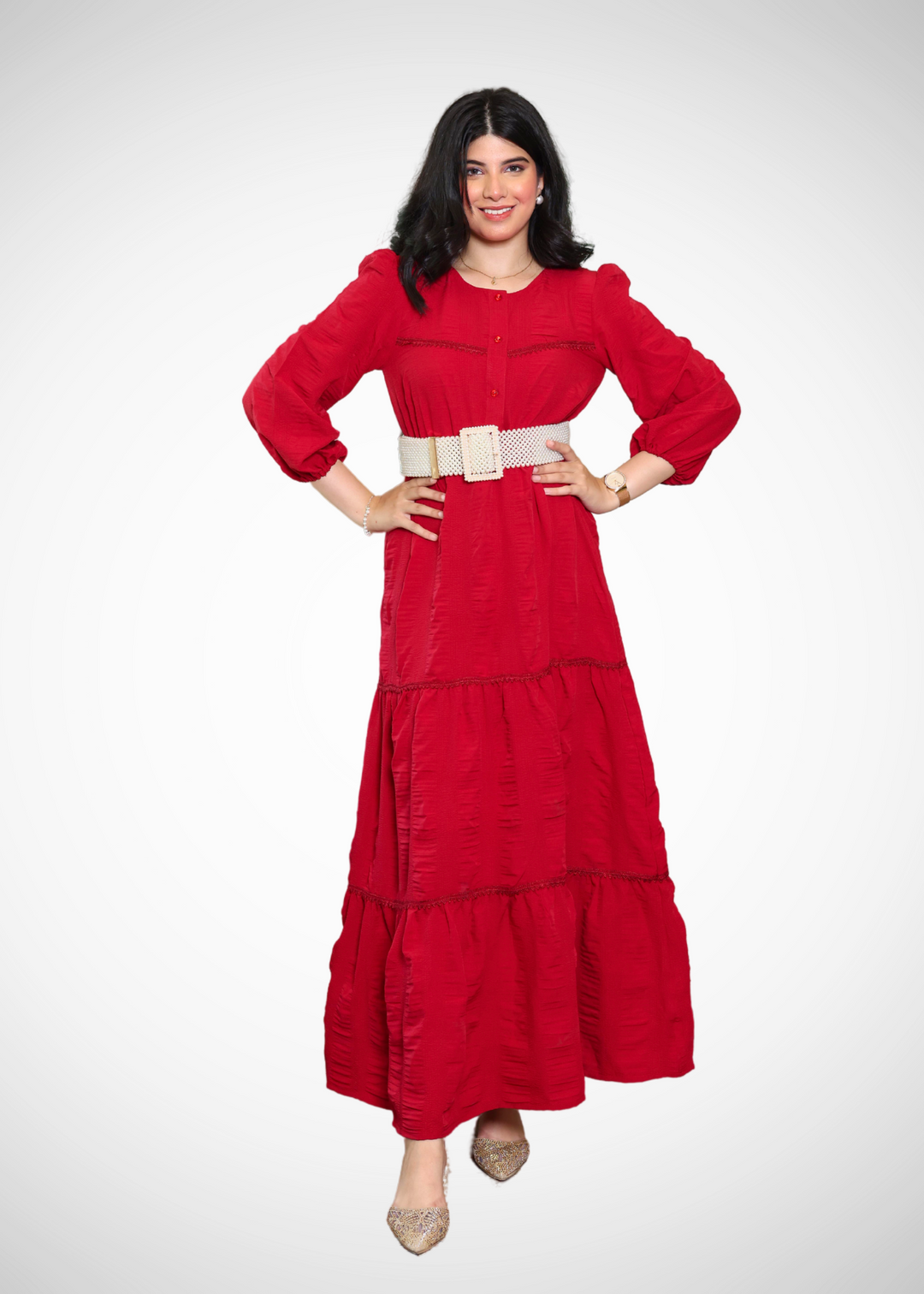 Alish Bold Red Boho Style Long Dress RMBP1