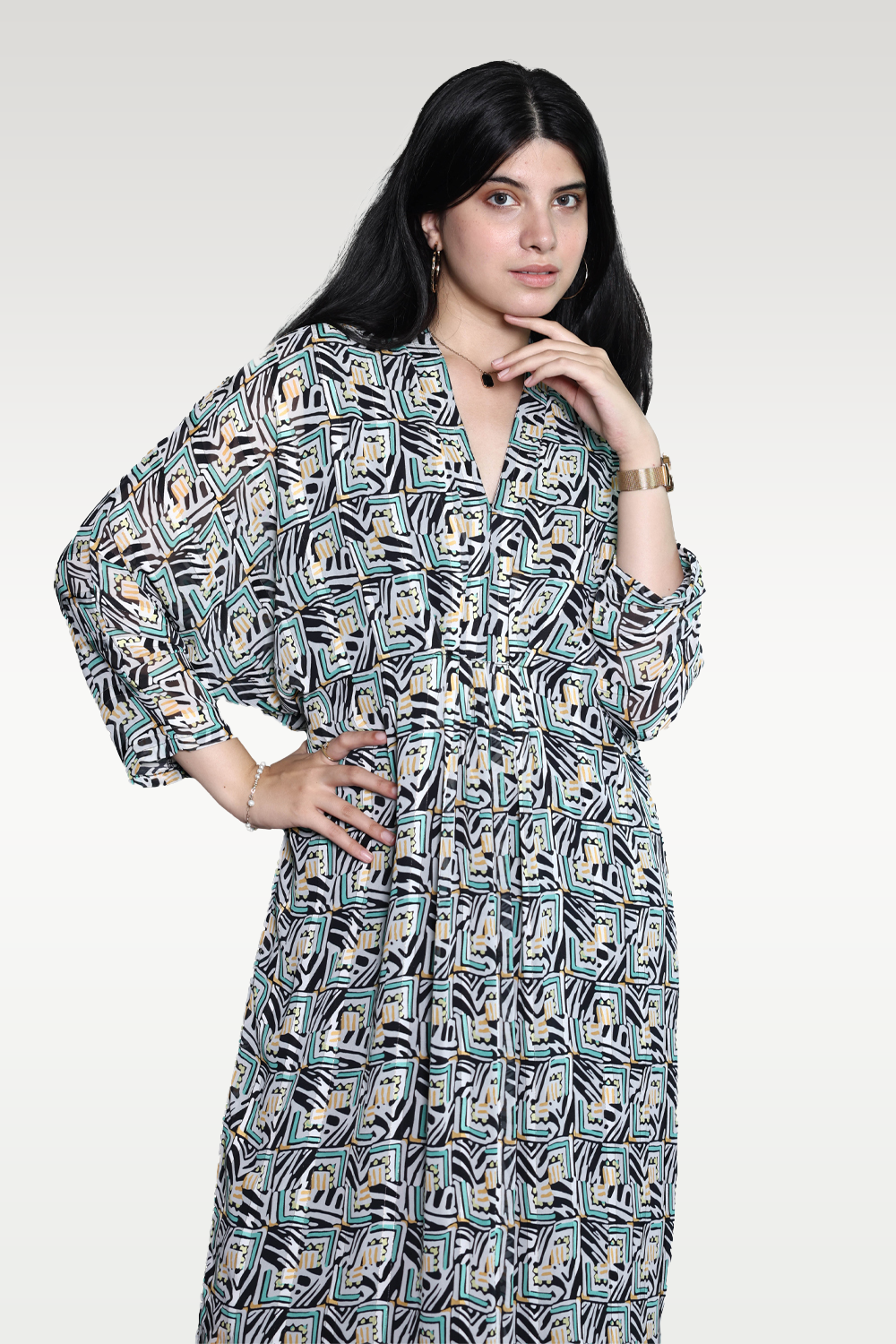 Alish Green Printed Long Gown RMR