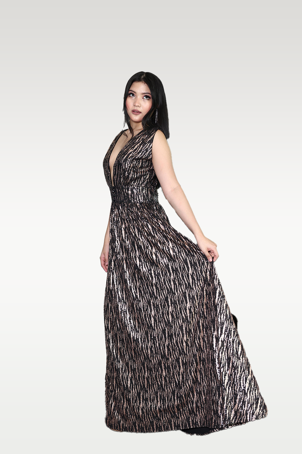 Alish Rose Gold & Black Shimmery Gown RMEN2