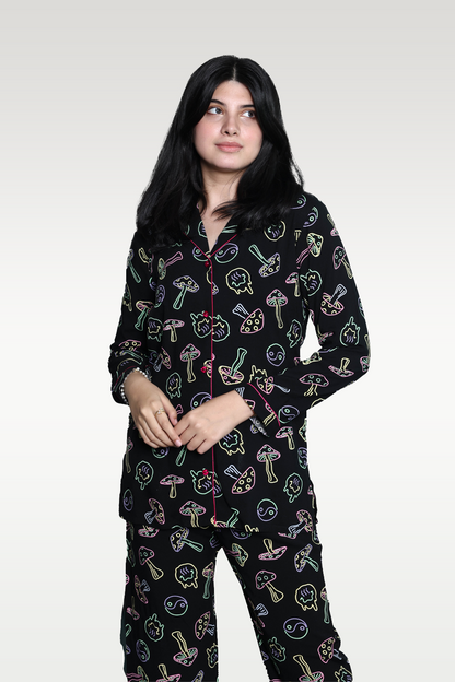 Alish Black Printed Night Dress RMKF