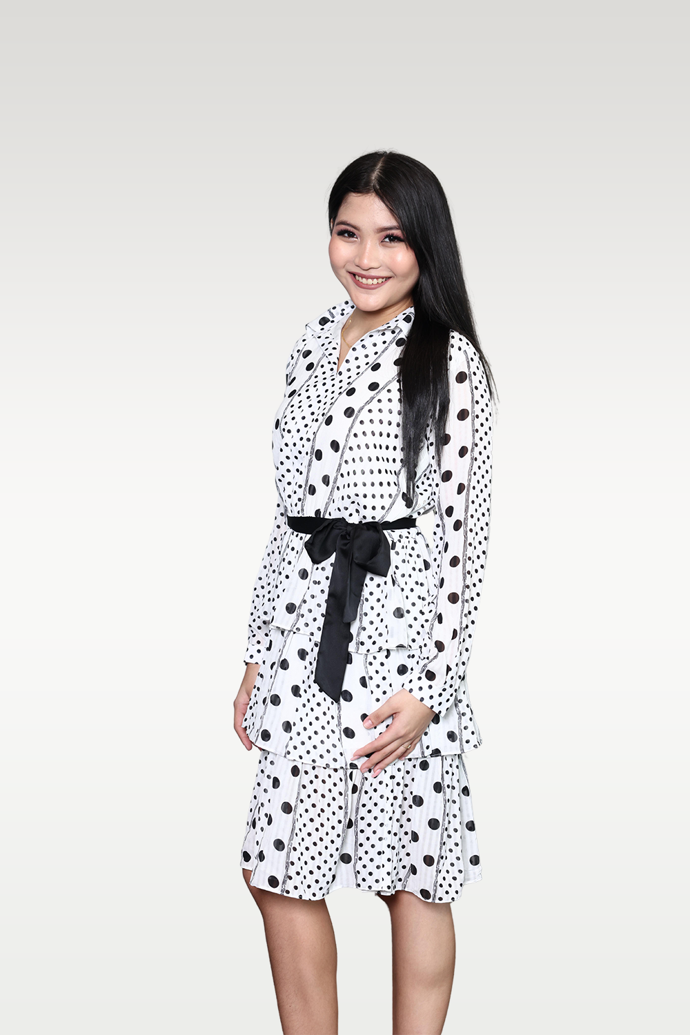 Alish Dotted White & Black Polka Short Dress RMA