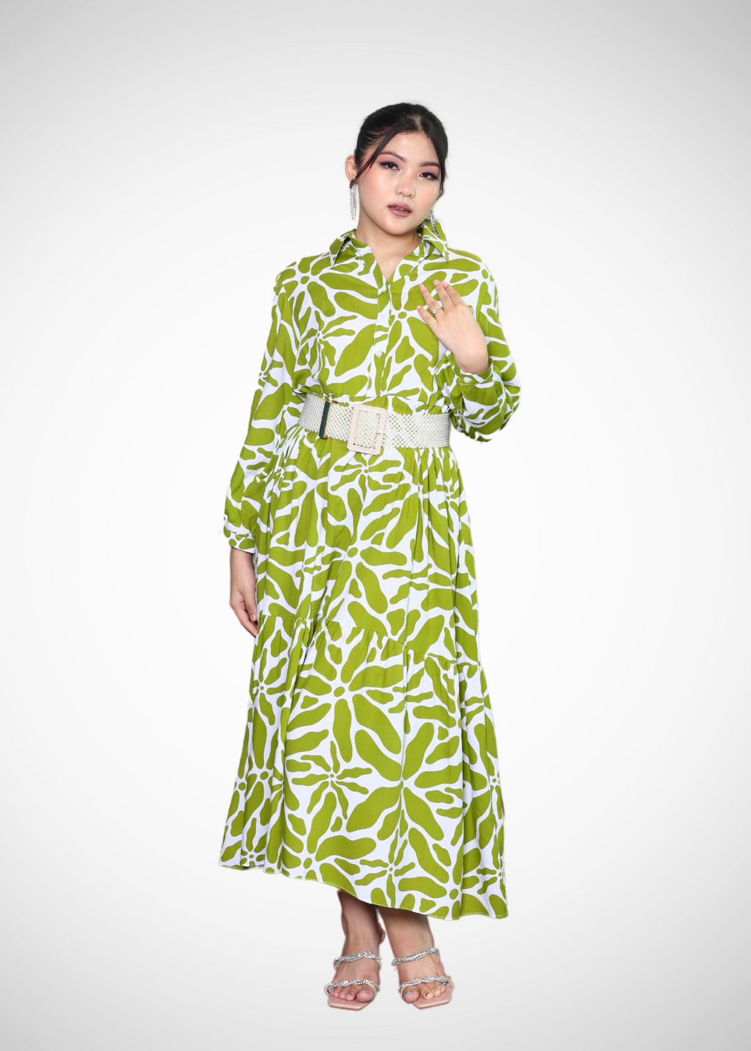 Alish Green Flowy Printed Long Length Lawn Dress - RMLI