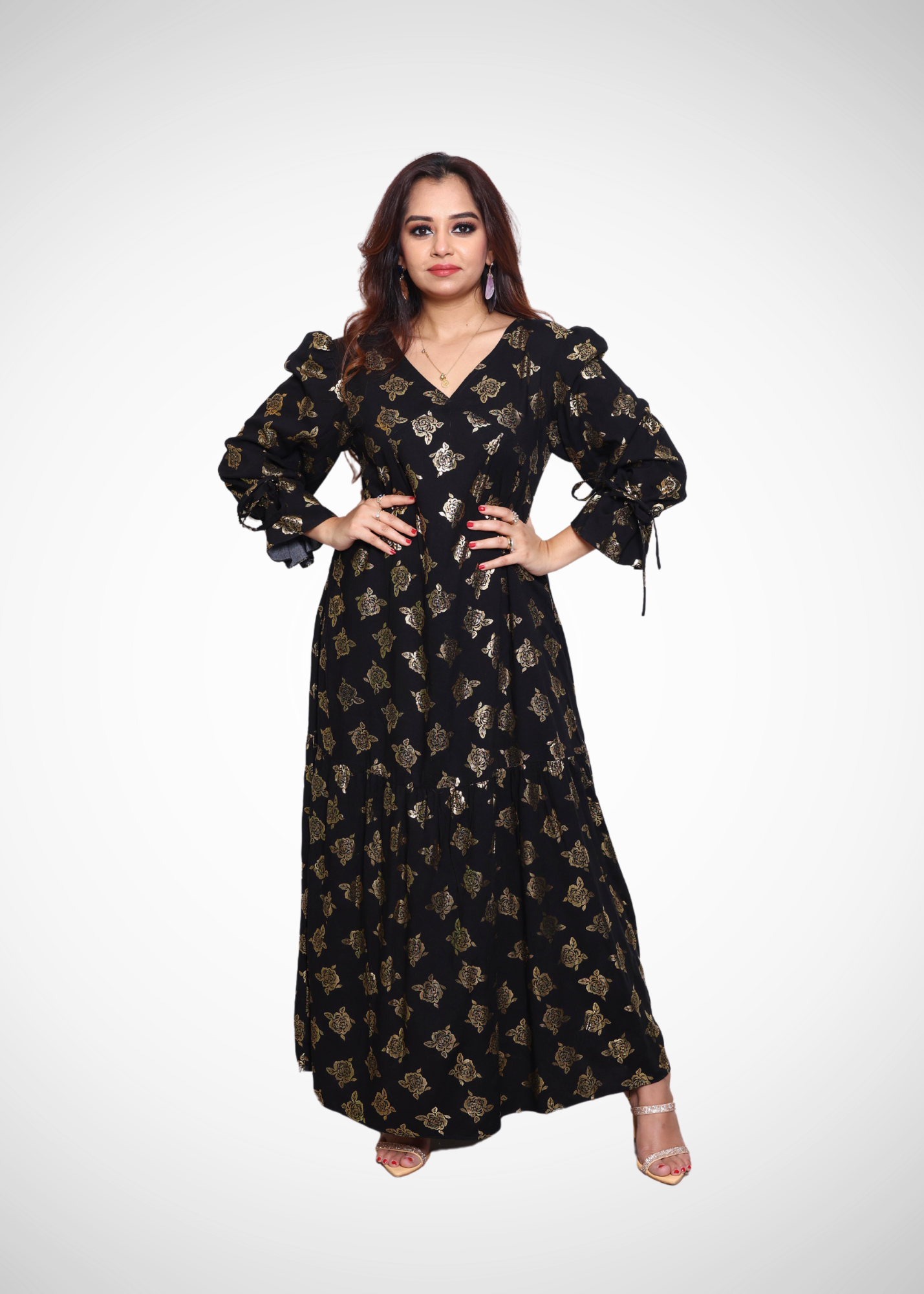 Alish Black Gown with Golden Print RMCH1