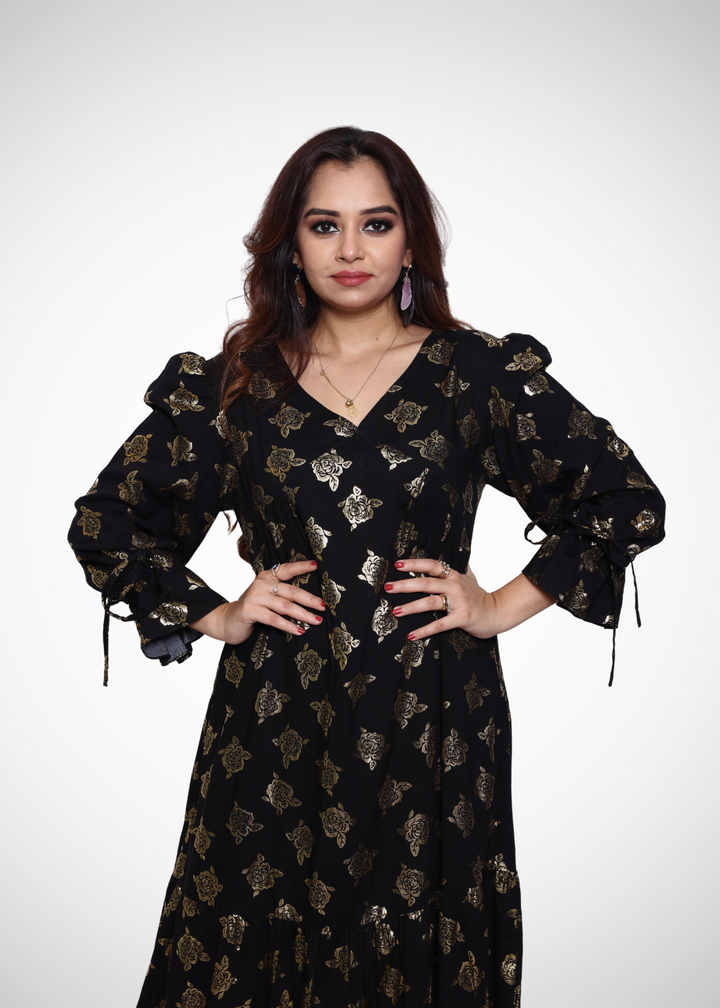 Alish Black Gown with Golden Print RMCH1