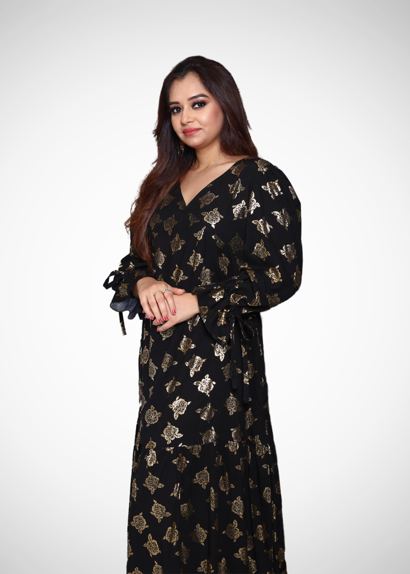 Alish Black Gown with Golden Print RMCH1