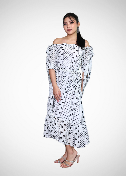 Alish Dotted White & Black Polka Long Dress RMA